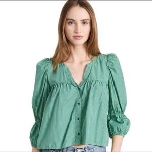 Nation LTD Geneva Havana Green Button Down Blouse